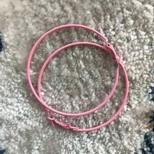 Pink Retro 80’s Large Stainless Steel Hoops Earrings NWT